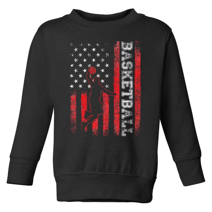 USA American Flag Sports Lover Basketball Toddler Sweatshirt