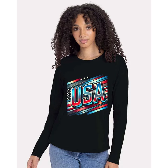 Usa American Flag Patriotic Design Womens Cotton Relaxed Long Sleeve T-Shirt