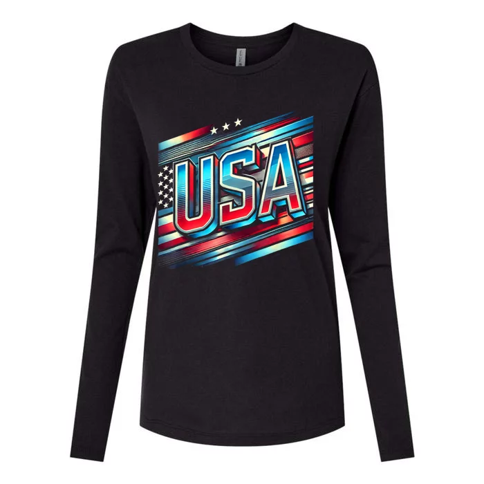 Usa American Flag Patriotic Design Womens Cotton Relaxed Long Sleeve T-Shirt