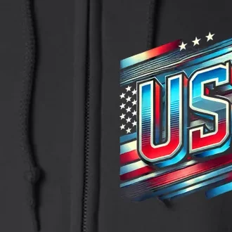 Usa American Flag Patriotic Design Full Zip Hoodie