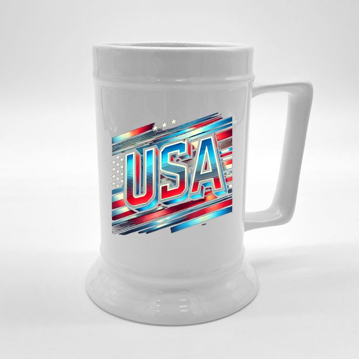 Usa American Flag Patriotic Design Front & Back Beer Stein