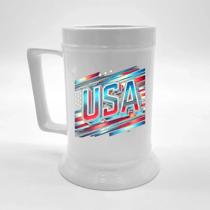 Usa American Flag Patriotic Design Front & Back Beer Stein