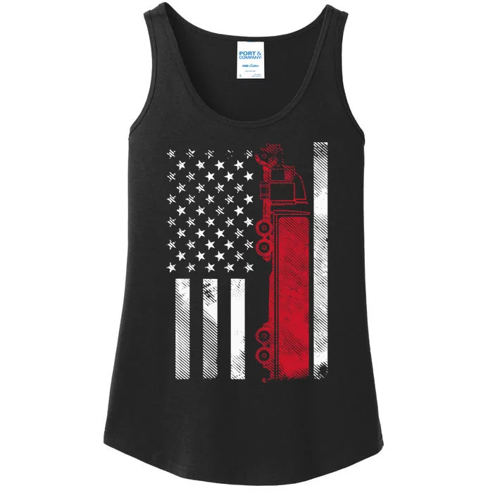 Us American Flag Semi Truck Driver 18 Wheeler Trucker Gift Ladies Essential Tank