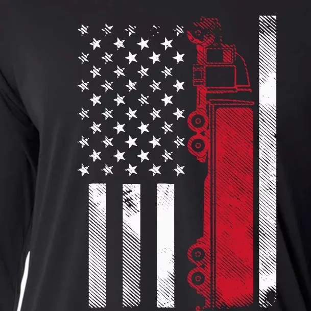 Us American Flag Semi Truck Driver 18 Wheeler Trucker Gift Cooling Performance Long Sleeve Crew