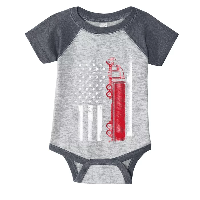 Us American Flag Semi Truck Driver 18 Wheeler Trucker Gift Infant Baby Jersey Bodysuit