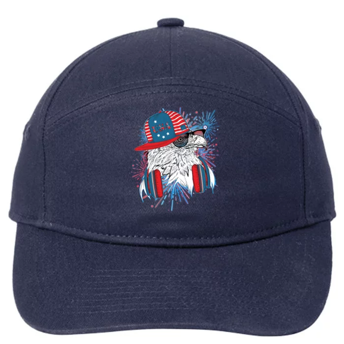 USA American Flag Fireworks Hip Hop Headphones Eagle 7-Panel Snapback Hat