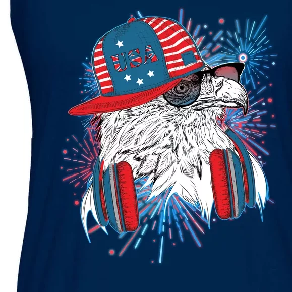 USA American Flag Fireworks Hip Hop Headphones Eagle Ladies Essential Flowy Tank