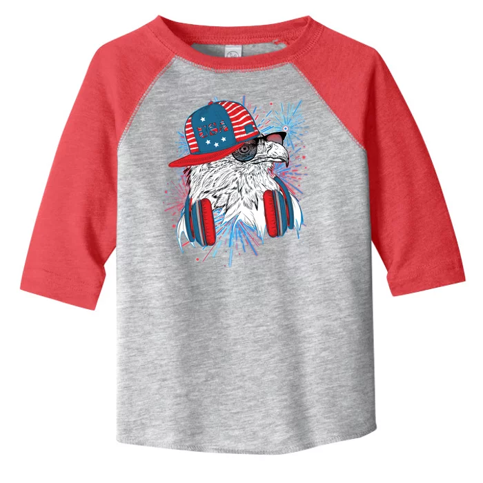 USA American Flag Fireworks Hip Hop Headphones Eagle Toddler Fine Jersey T-Shirt