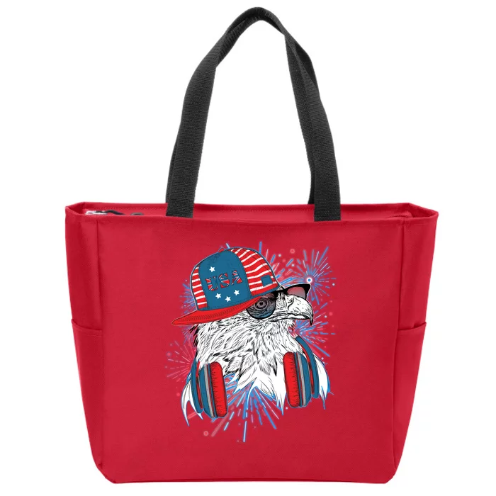 USA American Flag Fireworks Hip Hop Headphones Eagle Zip Tote Bag