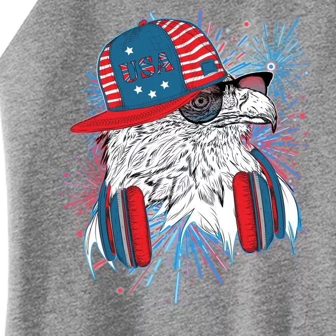 USA American Flag Fireworks Hip Hop Headphones Eagle Women’s Perfect Tri Rocker Tank