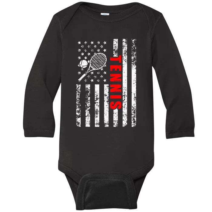 Us American Flag Tennis Patriotic Baby Long Sleeve Bodysuit