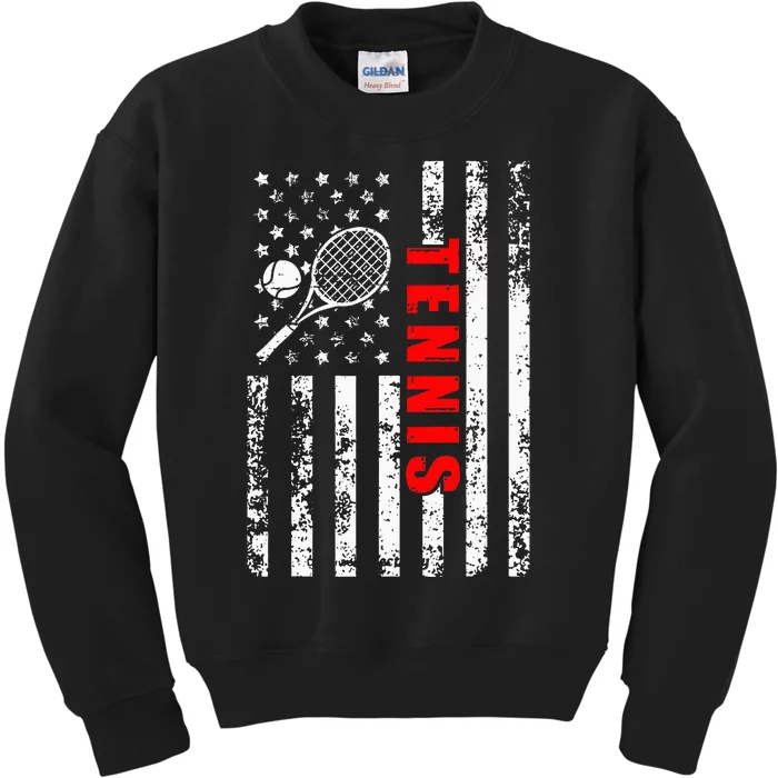 Us American Flag Tennis Patriotic Kids Sweatshirt