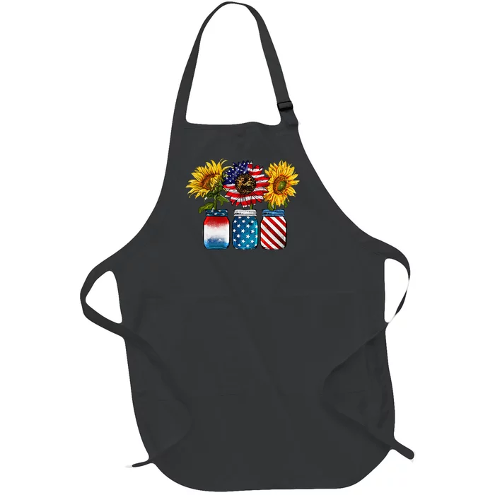 USA American Flag Sunflower Patriotic 4th Of July America Full-Length Apron With Pocket