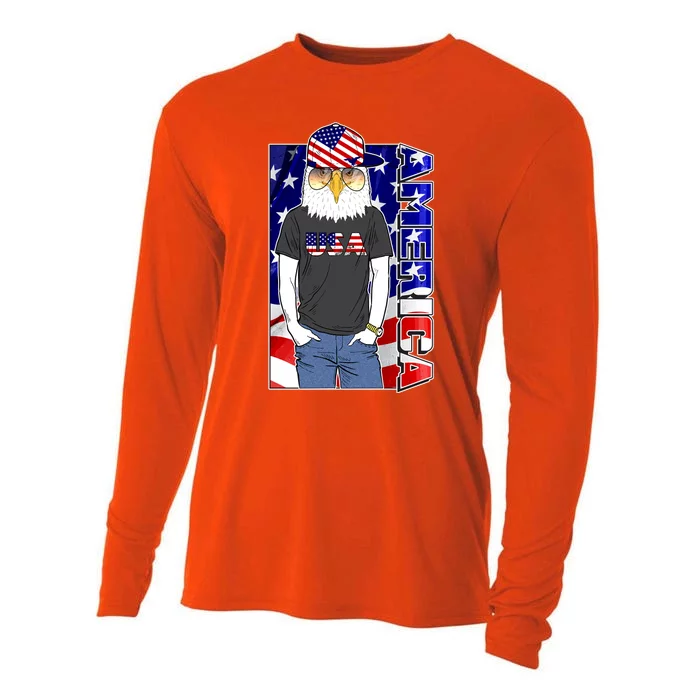 USA America Flag Hip Hop Eagle Cooling Performance Long Sleeve Crew