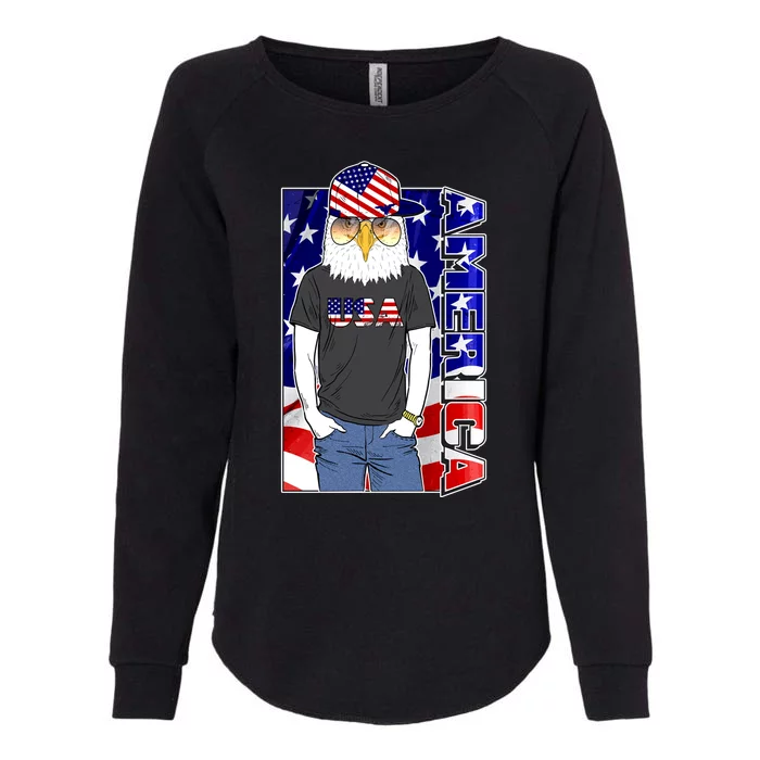 USA America Flag Hip Hop Eagle Womens California Wash Sweatshirt