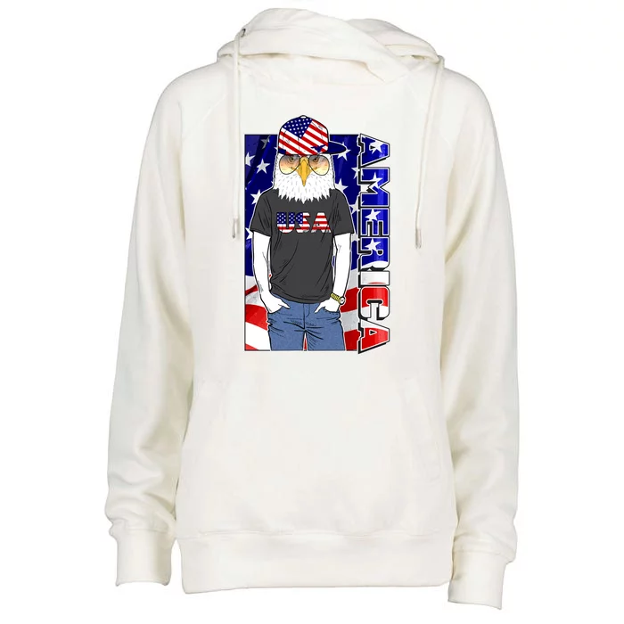 USA America Flag Hip Hop Eagle Womens Funnel Neck Pullover Hood