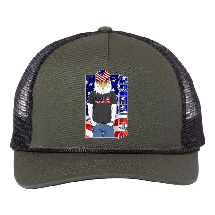 USA America Flag Hip Hop Eagle Retro Rope Trucker Hat Cap