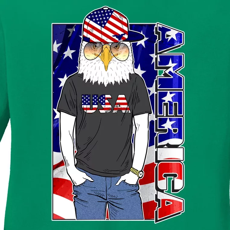 USA America Flag Hip Hop Eagle Ladies Long Sleeve Shirt