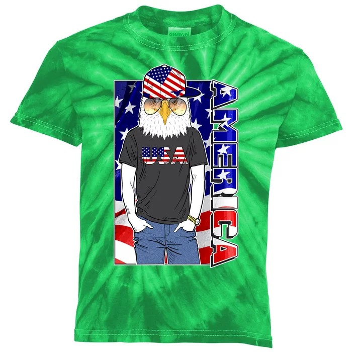 USA America Flag Hip Hop Eagle Kids Tie-Dye T-Shirt