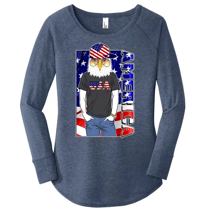 USA America Flag Hip Hop Eagle Women's Perfect Tri Tunic Long Sleeve Shirt