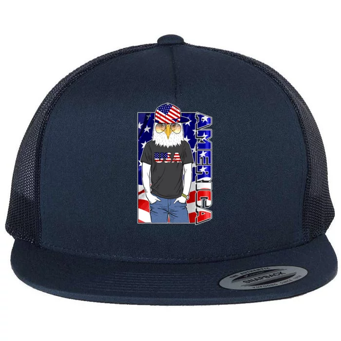 USA America Flag Hip Hop Eagle Flat Bill Trucker Hat