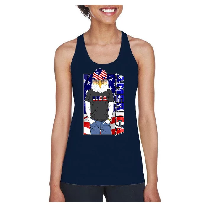 USA America Flag Hip Hop Eagle Women's Racerback Tank