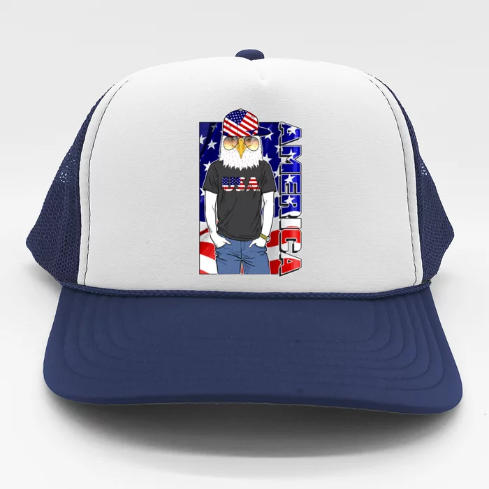 USA America Flag Hip Hop Eagle Trucker Hat