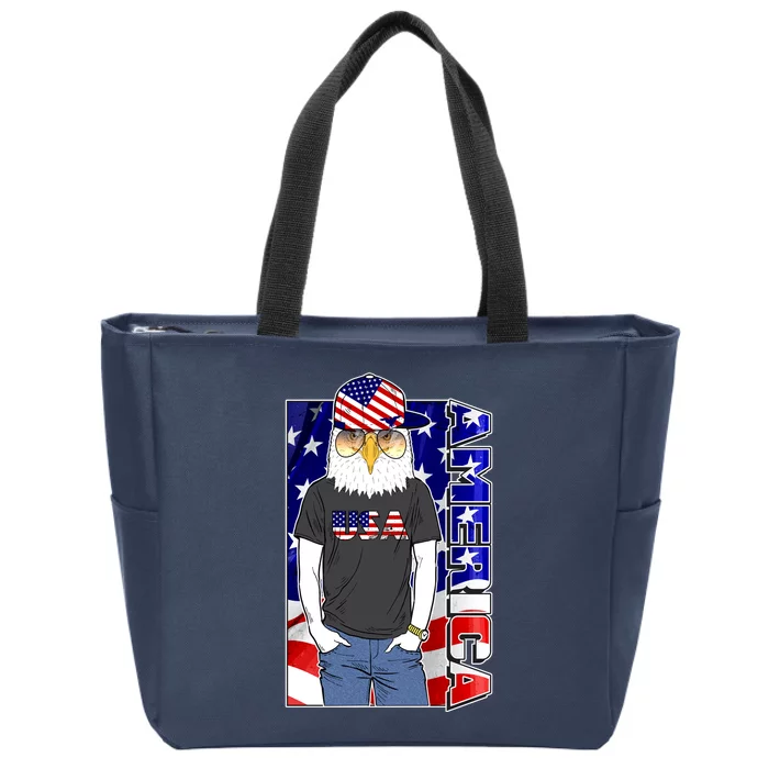 USA America Flag Hip Hop Eagle Zip Tote Bag