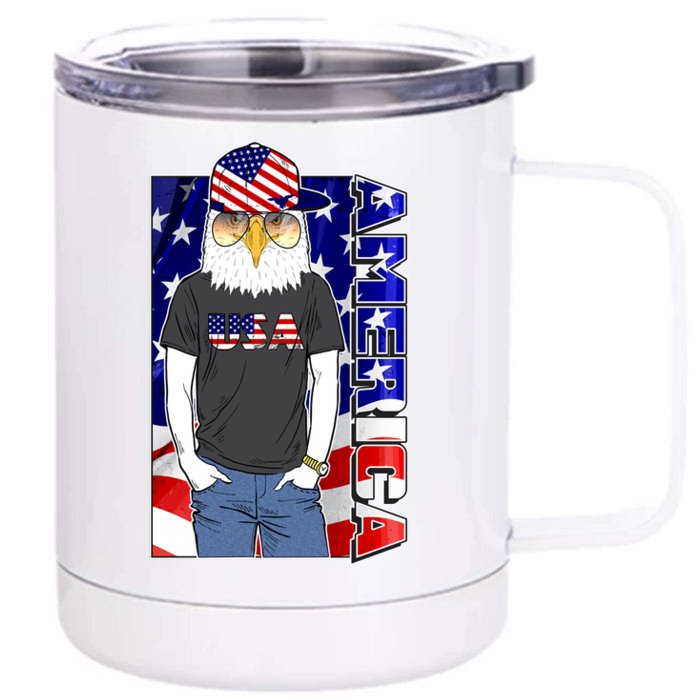 USA America Flag Hip Hop Eagle Front & Back 12oz Stainless Steel Tumbler Cup