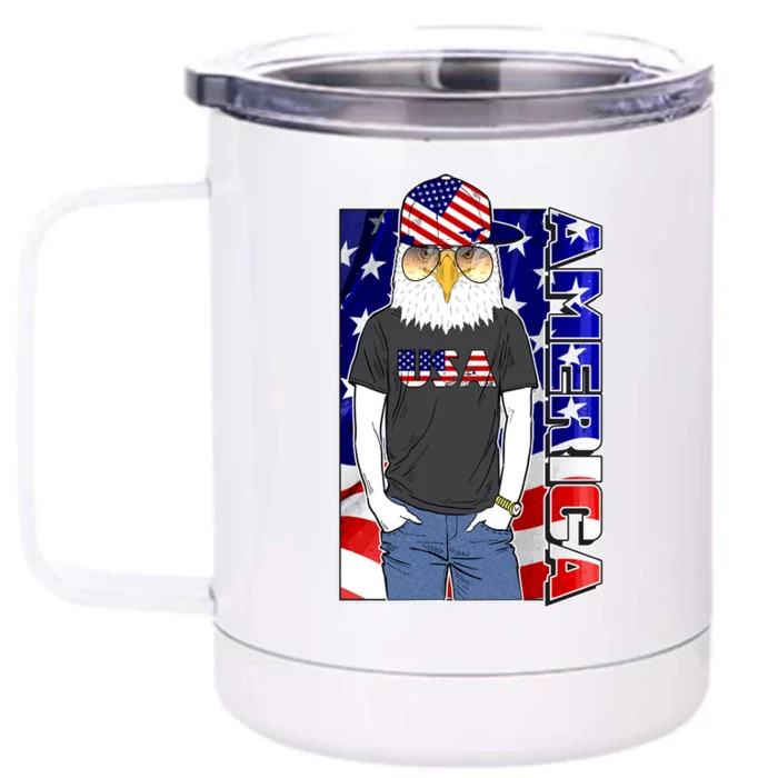 USA America Flag Hip Hop Eagle Front & Back 12oz Stainless Steel Tumbler Cup