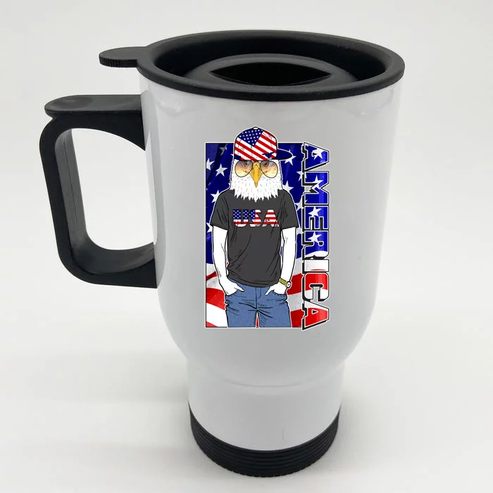 USA America Flag Hip Hop Eagle Front & Back Stainless Steel Travel Mug