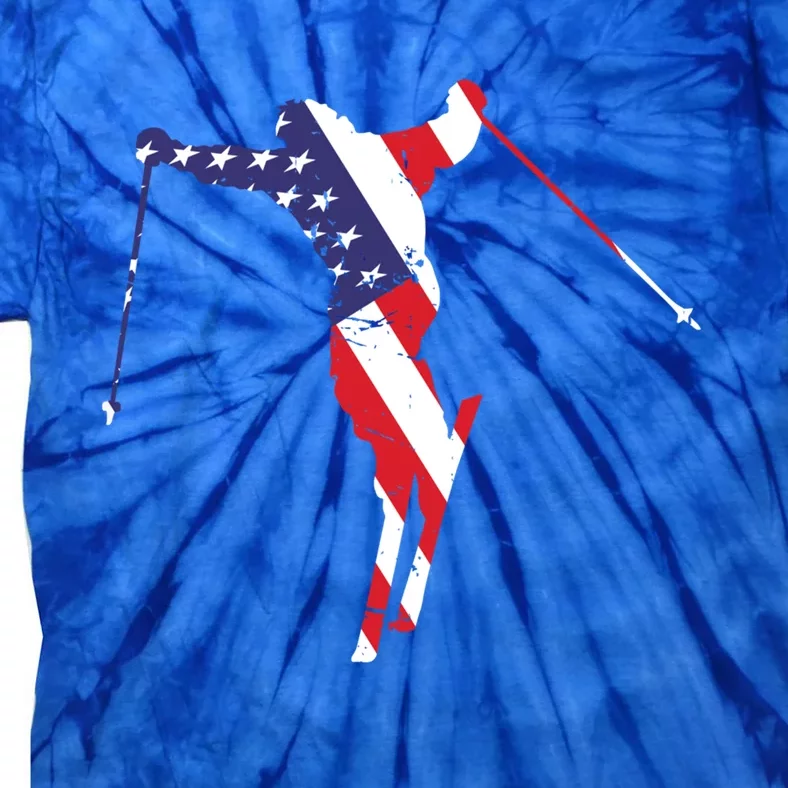 Usa American Flag Snow Skiing Graphic Ski Lover Great Gift Tie-Dye T-Shirt