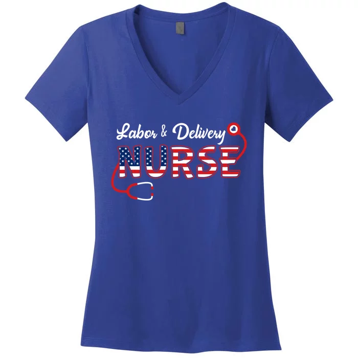 Usa American Flag Labor And Delivery Nurse Stethoscope L And D Gift Women's V-Neck T-Shirt