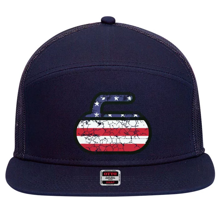 USA American Flag Curling America Vintage Men Women Gift 7 Panel Mesh Trucker Snapback Hat