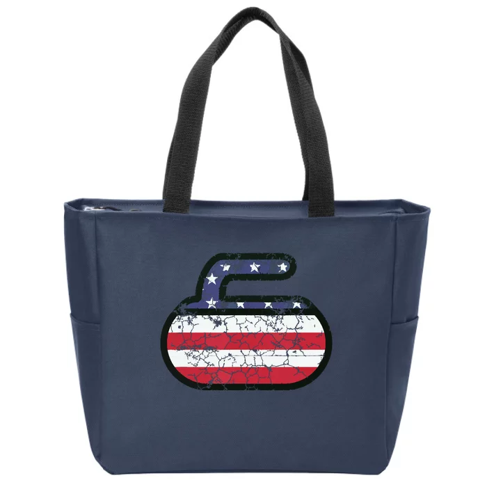 USA American Flag Curling America Vintage Men Women Gift Zip Tote Bag