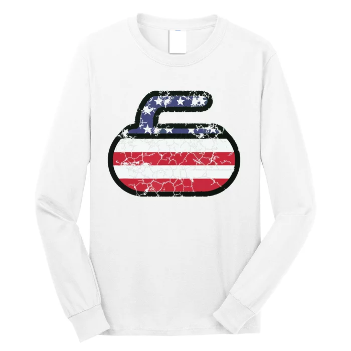 USA American Flag Curling America Vintage Men Women Gift Long Sleeve Shirt