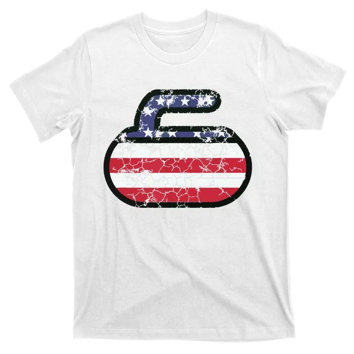 USA American Flag Curling America Vintage Men Women Gift T-Shirt