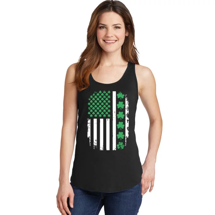 Us American Flag With Shamrocks For St Patricks Day Ladies Essential Tank