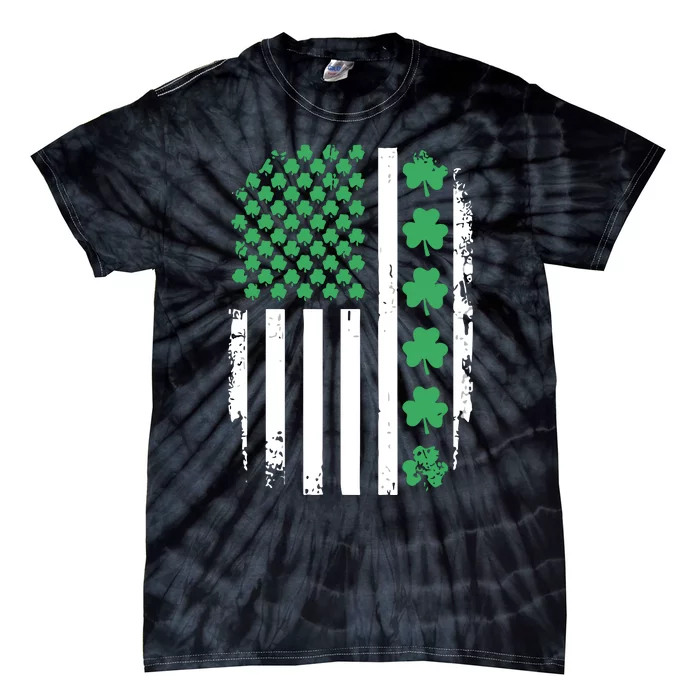 Us American Flag With Shamrocks For St Patricks Day Tie-Dye T-Shirt