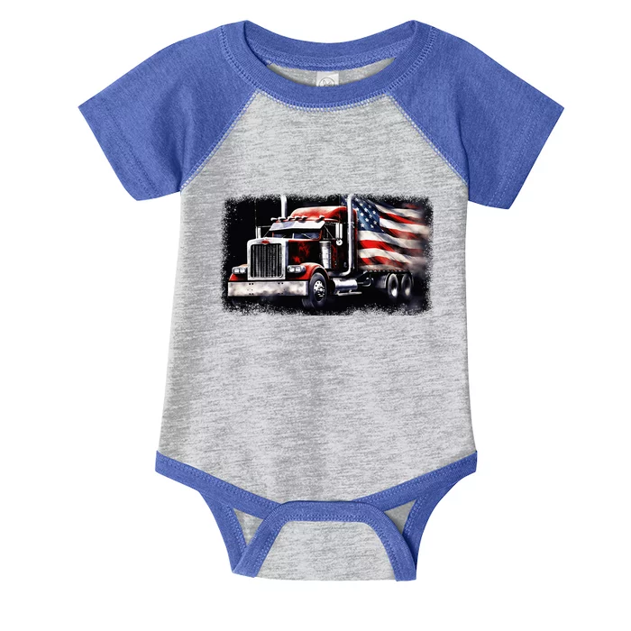 Us American Flag Semi Truck Driver Trucker Infant Baby Jersey Bodysuit