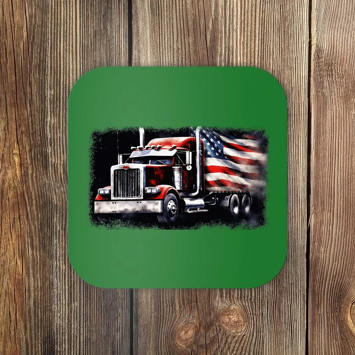 Us American Flag Semi Truck Driver Trucker Coaster