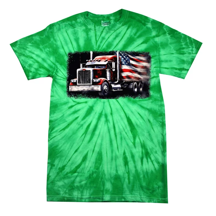 Us American Flag Semi Truck Driver Trucker Tie-Dye T-Shirt