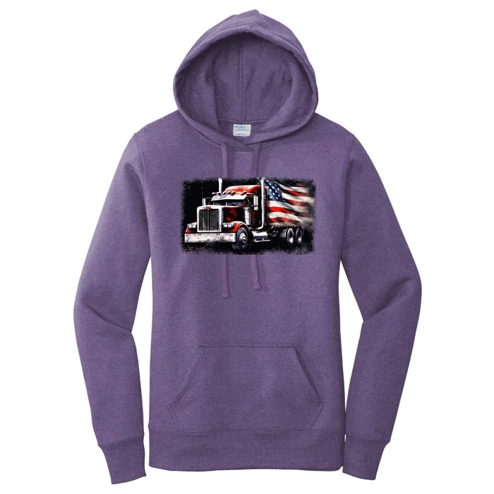 Us American Flag Semi Truck Driver Trucker Women's Pullover Hoodie