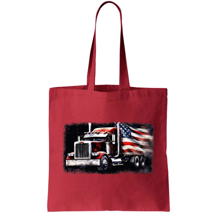 Us American Flag Semi Truck Driver Trucker Tote Bag