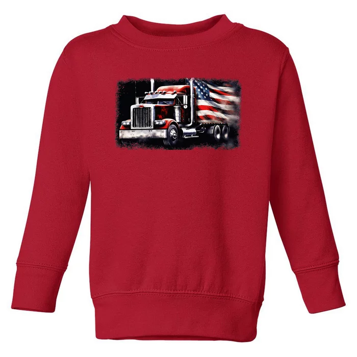 Us American Flag Semi Truck Driver Trucker Toddler Sweatshirt