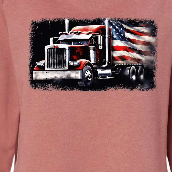 Us American Flag Semi Truck Driver Trucker Womens California Wash Sweatshirt