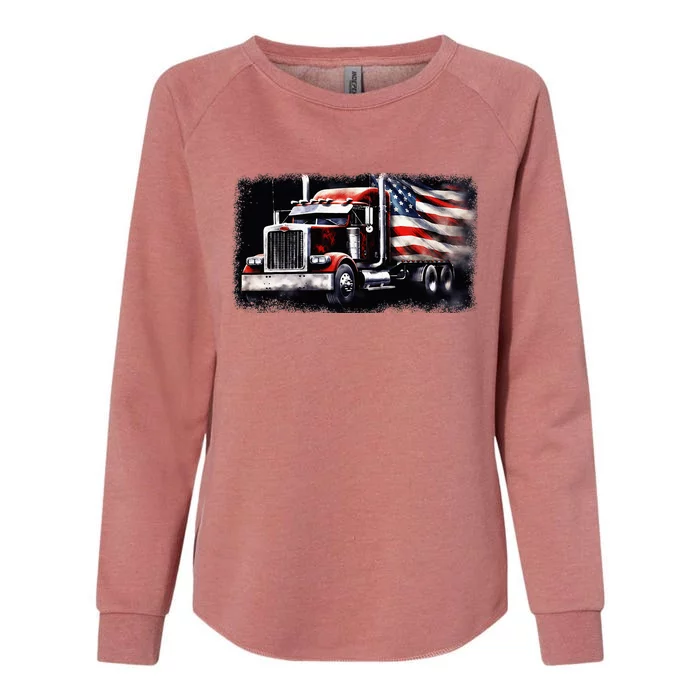 Us American Flag Semi Truck Driver Trucker Womens California Wash Sweatshirt