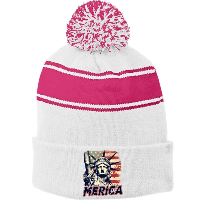 Usa American Flag Patriotic 4th Of July Stripe Pom Pom Beanie