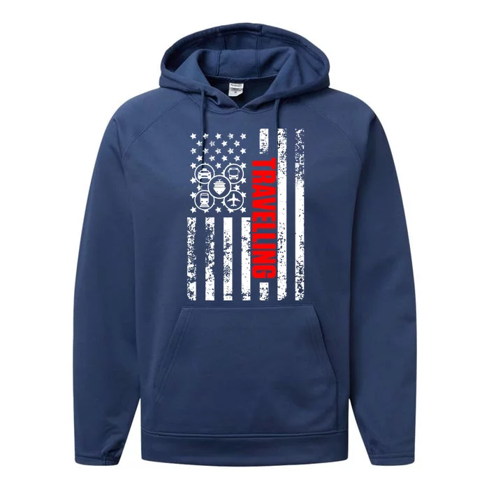 US American Flag Explore Whole World Patriotic Travelling Performance Fleece Hoodie