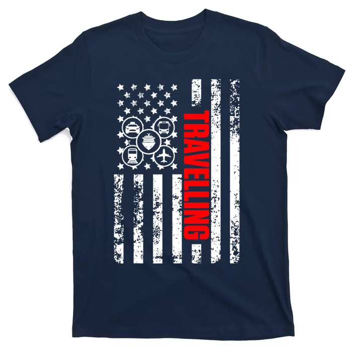 US American Flag Explore Whole World Patriotic Travelling T-Shirt